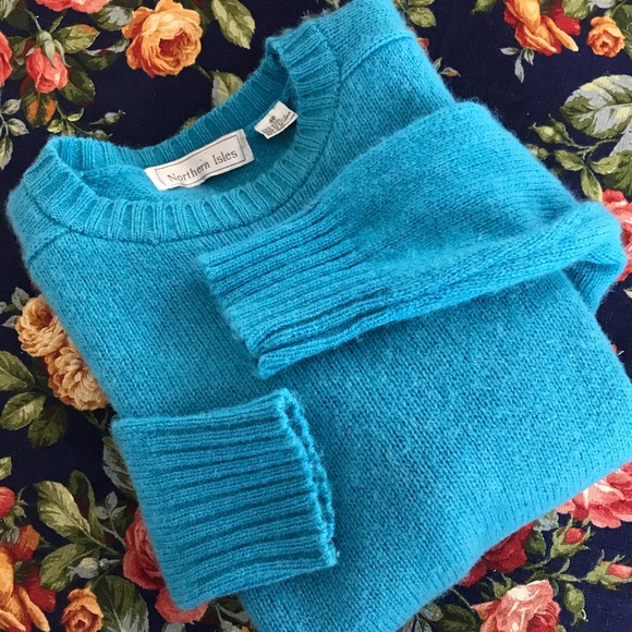 True Vintage Turquoise Blue Wool Blend Sweater - Picture 5 of 7